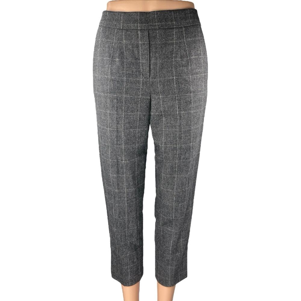 Aritzia Babaton Atelier Gray Wool Plaid High Rise Tapered Trousers Pants Size 2